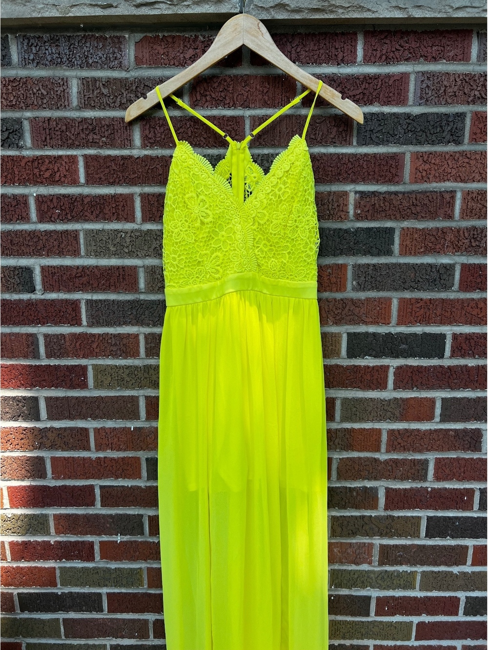 No Boundaries Neon Yellow Crochet Lace Racerback Maxi Dress
